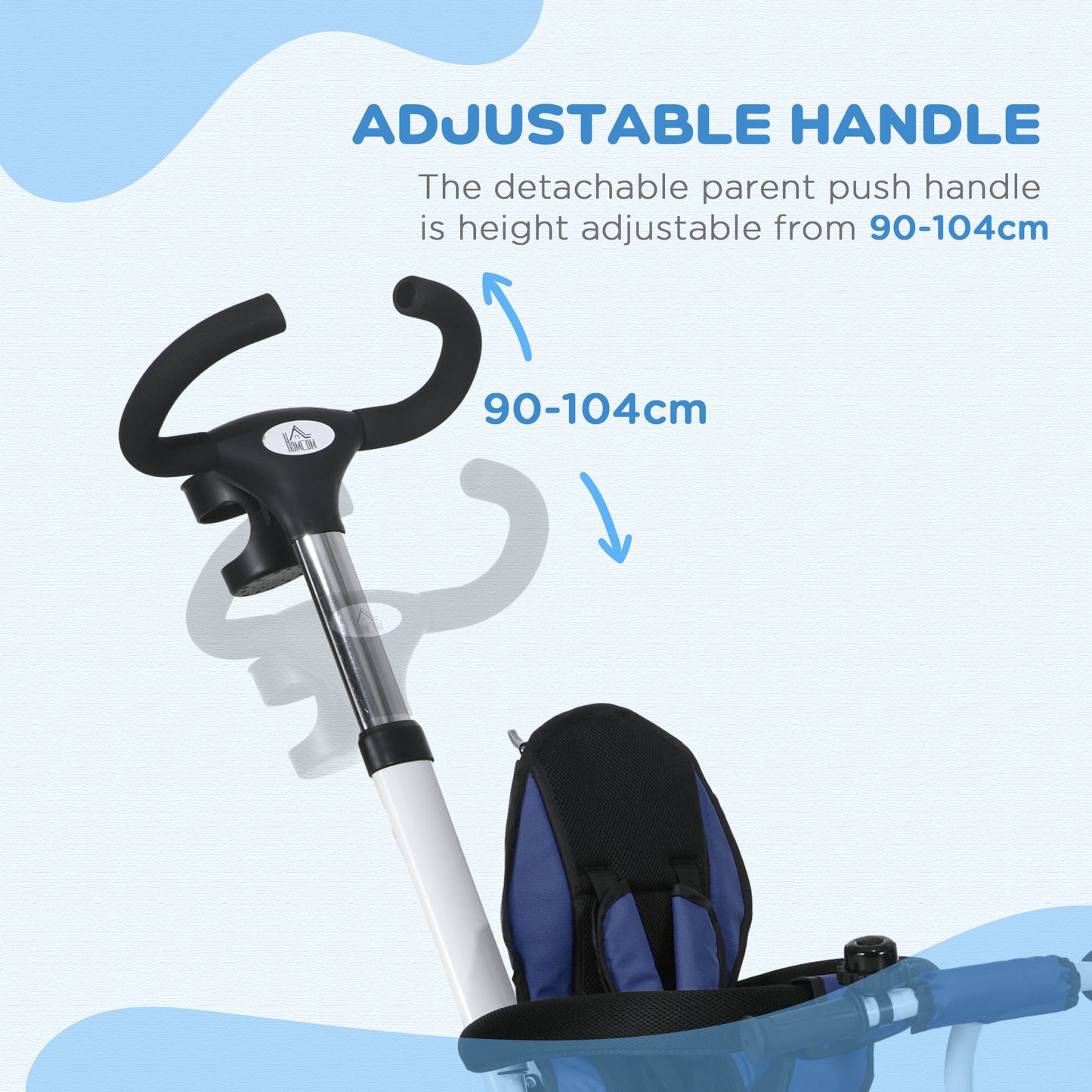 Metal Frame 4 in 1 Baby Push Tricycle with Parent Handle for 1-5 Years Old in Dark Blue | HOMCOM