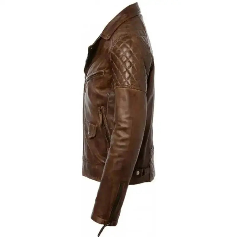 Men’s Distressed Brown Leather Café Racer Biker Jacket