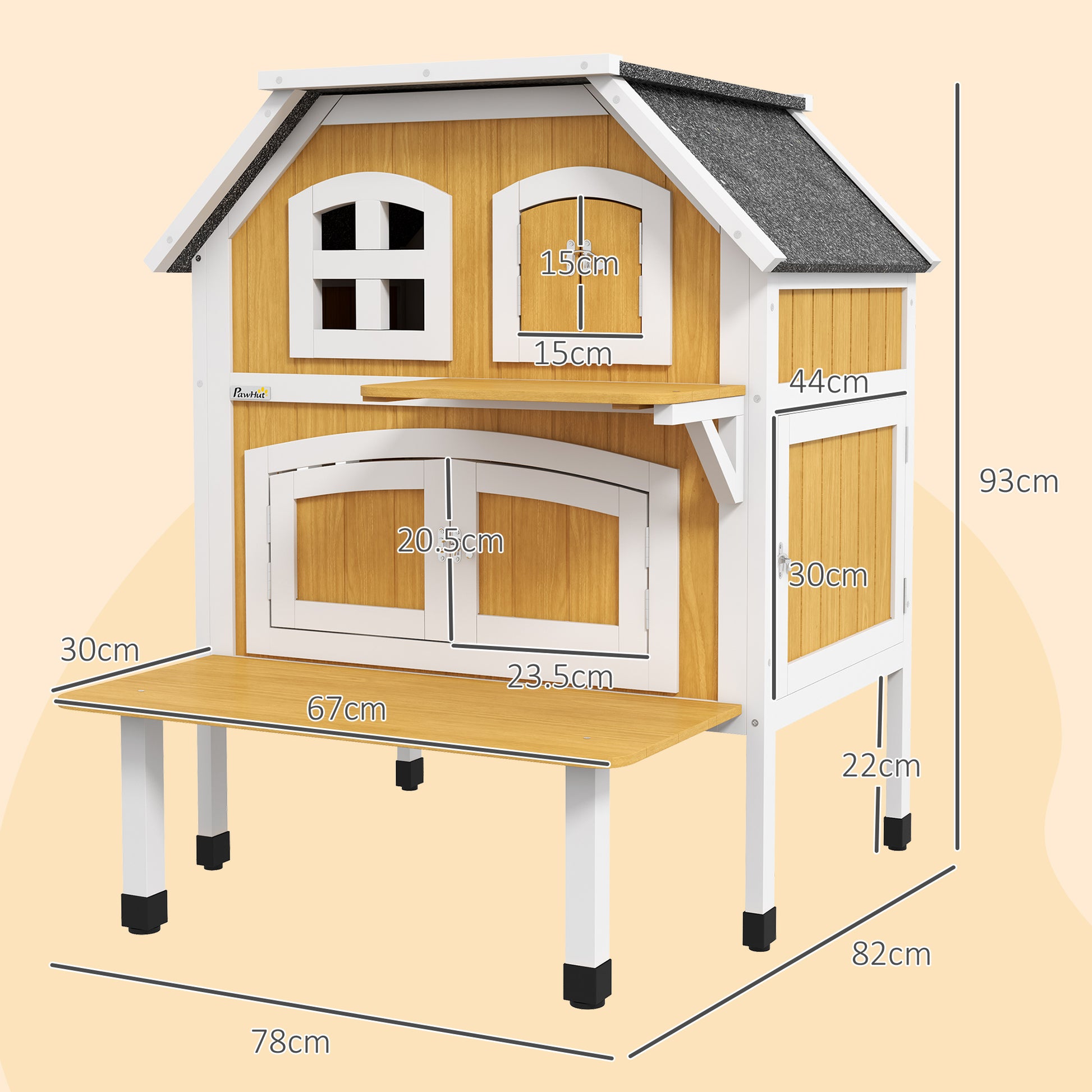Outdoor Cat Shelter 2 Tiers Wooden Feral Cat House with Openable Asphalt Roof, Escape Doors, Terrace, for 1-2 Cats | PawHut-1
