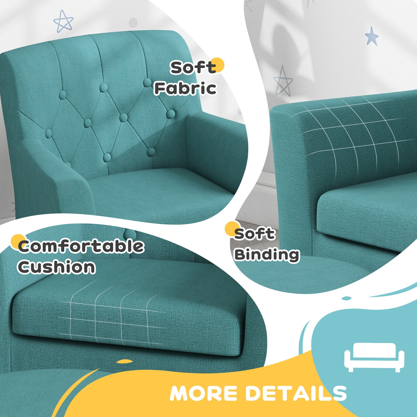 AIYAPLAY 2PCs Kids Sofa Set with Footrest, for Playroom, Bedroom in Blue