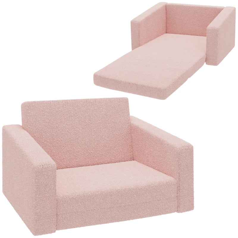 Childrens Sofa 2 in 1 Kids Convertible Sofa Kids Armchair, Foldable Recliner for Bedroom Playroom Living Room, Pink | AIYAPLAY