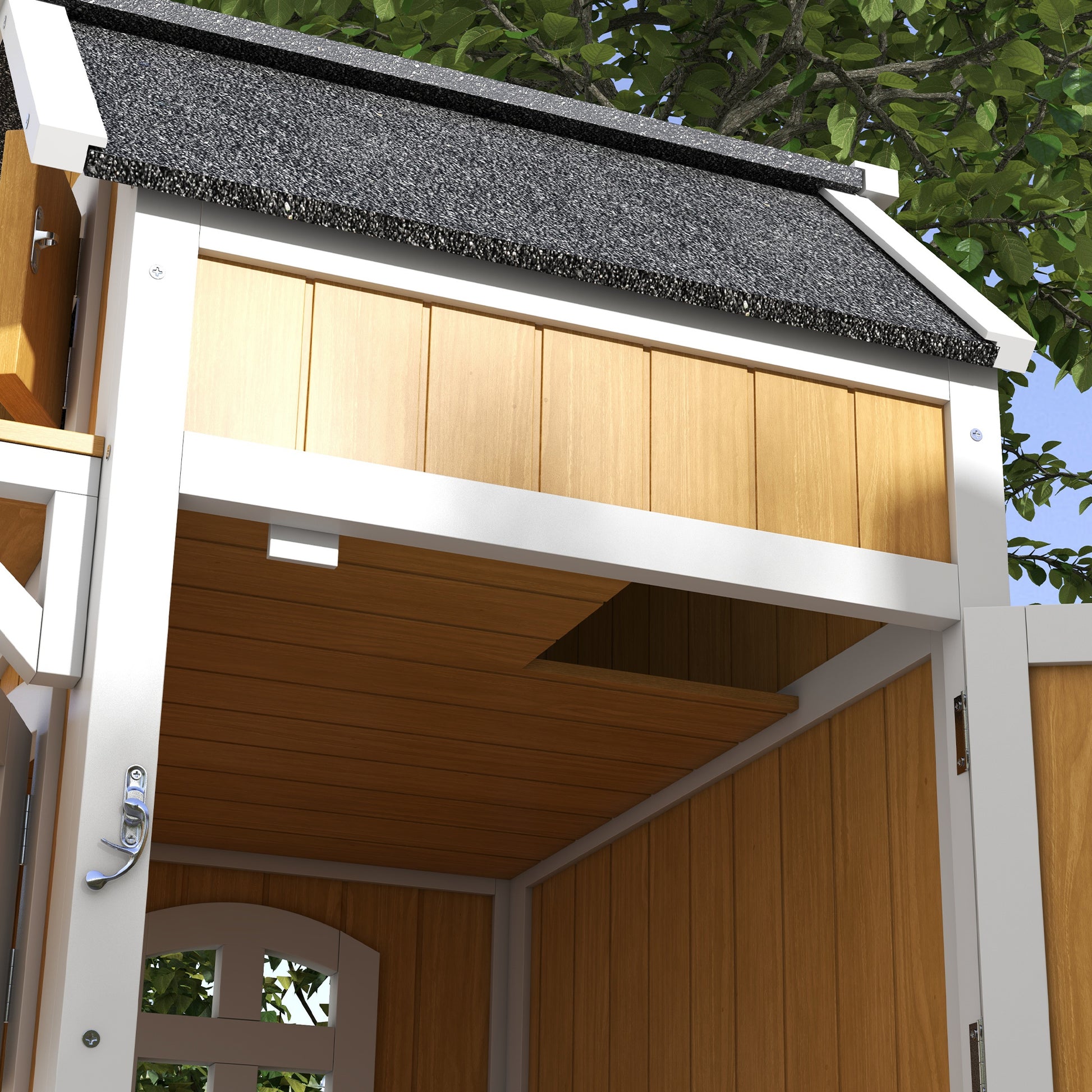Outdoor Cat Shelter 2 Tiers Wooden Feral Cat House with Openable Asphalt Roof, Escape Doors, Terrace, for 1-2 Cats | PawHut-6