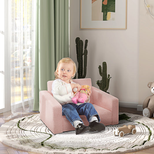 Childrens Sofa 2 in 1 Kids Convertible Sofa Kids Armchair, Foldable Recliner for Bedroom Playroom Living Room, Pink | AIYAPLAY
