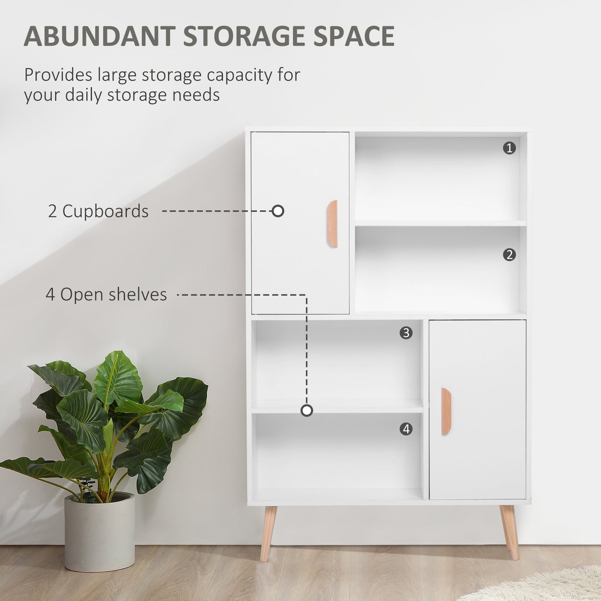 Sideboard Bookshelf Free Standing Bookcase Shelves Unit Display Storage Cabinet Wooden Leg w/ Two Doors White-4