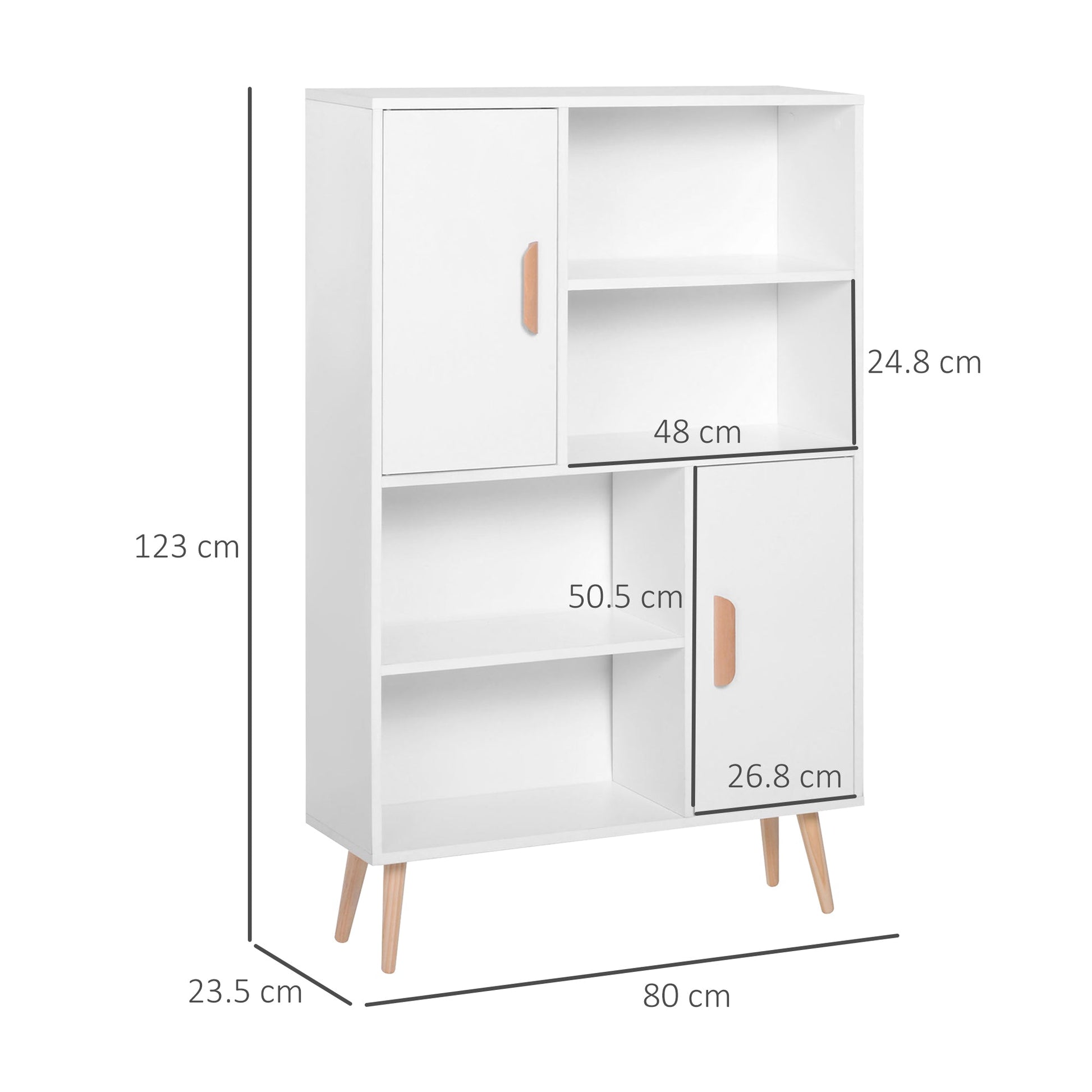 Sideboard Bookshelf Free Standing Bookcase Shelves Unit Display Storage Cabinet Wooden Leg w/ Two Doors White-2
