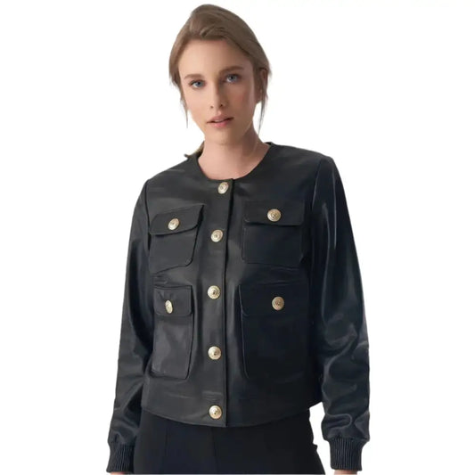 Women’s Chic Studded Black Leather Jacket