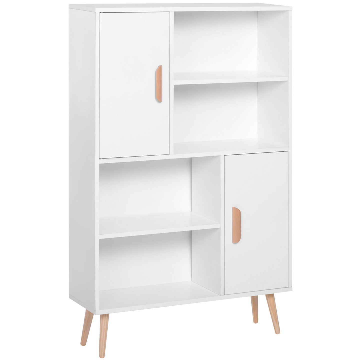 Sideboard Bookshelf Free Standing Bookcase Shelves Unit Display Storage Cabinet Wooden Leg w/ Two Doors White-1
