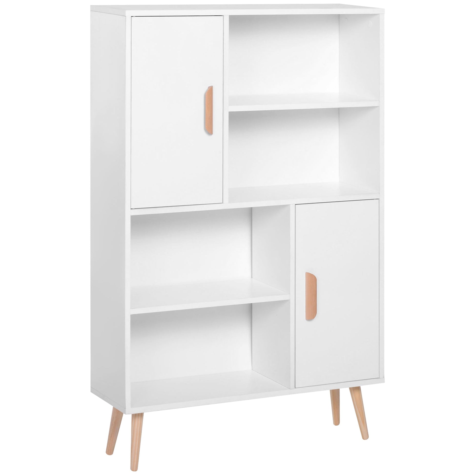 Sideboard Bookshelf Free Standing Bookcase Shelves Unit Display Storage Cabinet Wooden Leg w/ Two Doors White-1