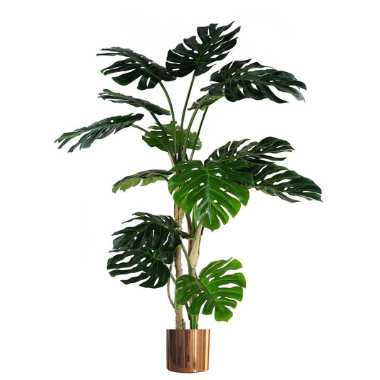 Artificial Monstera Plant 150cm Luxury Cheese Plant Tall Copper Metal Planter-0