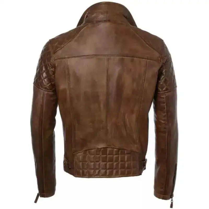Men’s Distressed Brown Leather Café Racer Biker Jacket