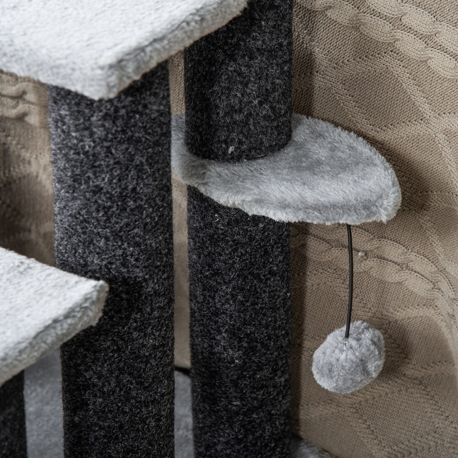 PawHut 4-step Pet Stairs with Scratching Posts, Platforms, Toy Ball, Grey-7